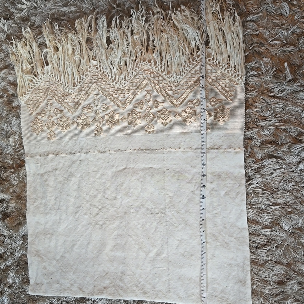 Cream Fringed Embroidered Throw Rug - Picture 10 of 10